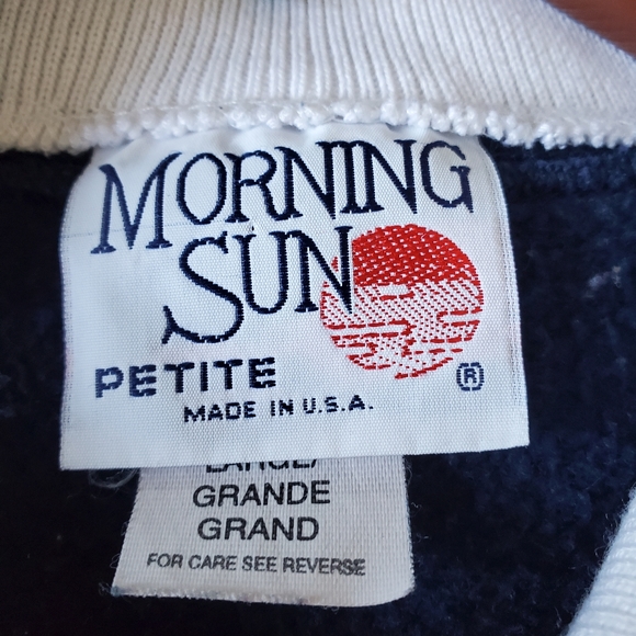 Vintage Morning Sun Collared Sweatshirt Women's LP Blue Cats And Birds - Picture 10 of 11